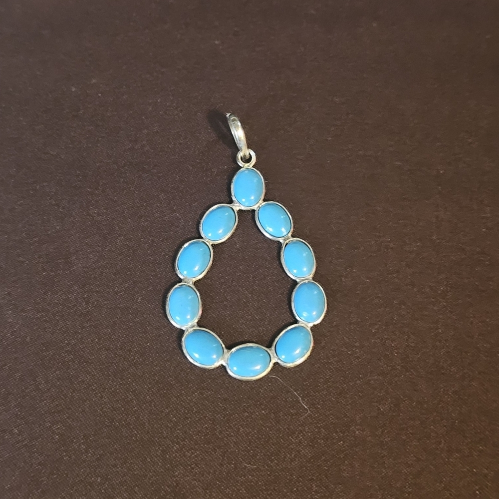 Natural Turquoise Teardrop Pendant 8.50ct Blue Stone | Boho Southwestern Silver